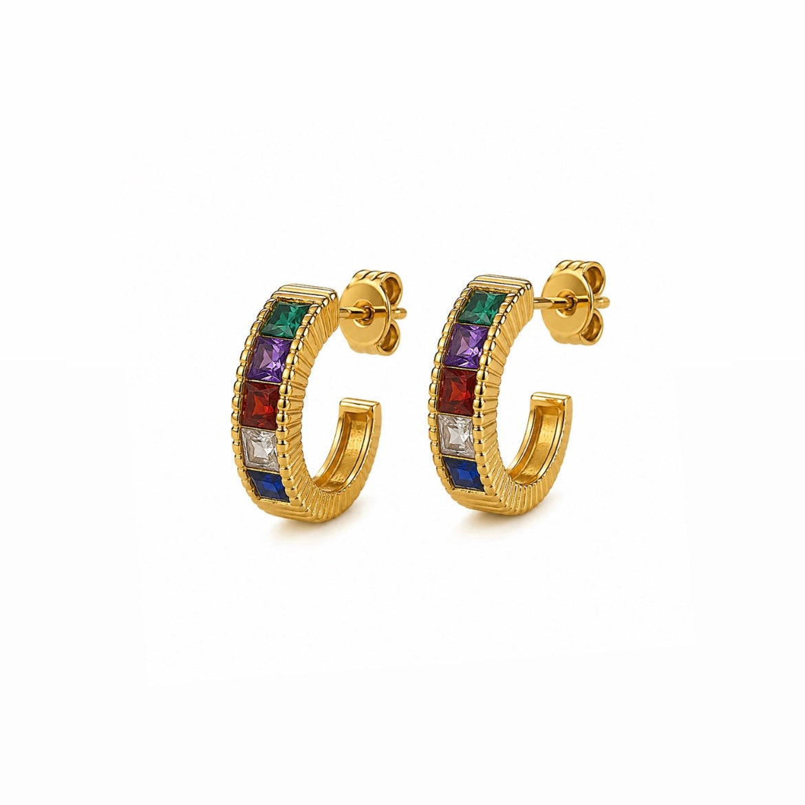 Ribbed Zirconia Half Hoop Earrings