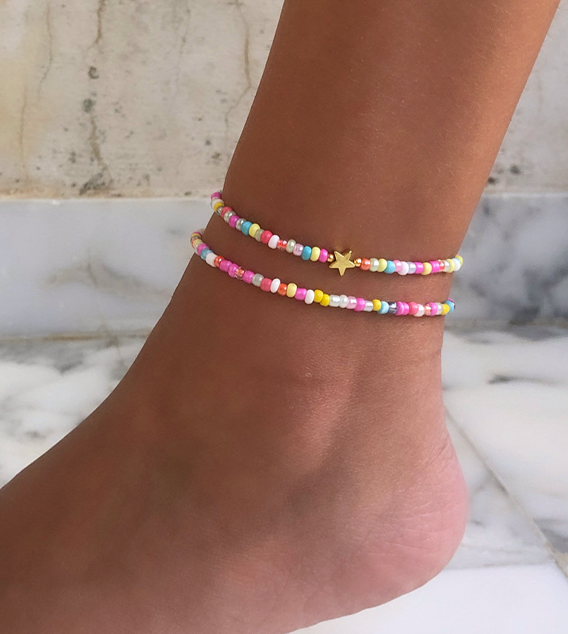 Multicolor Beaded Anklet Set