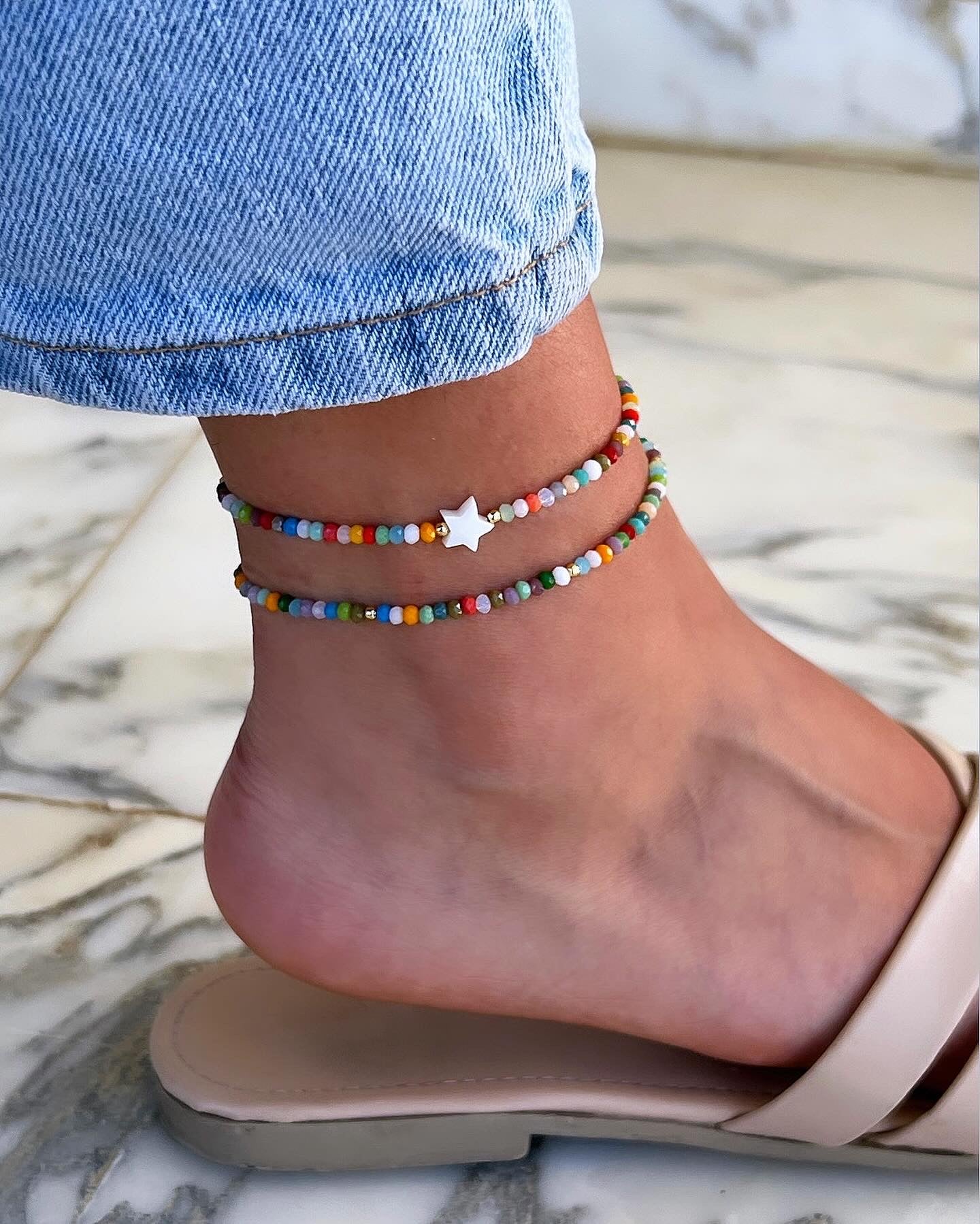 Multicolored Crystal Anklet Set