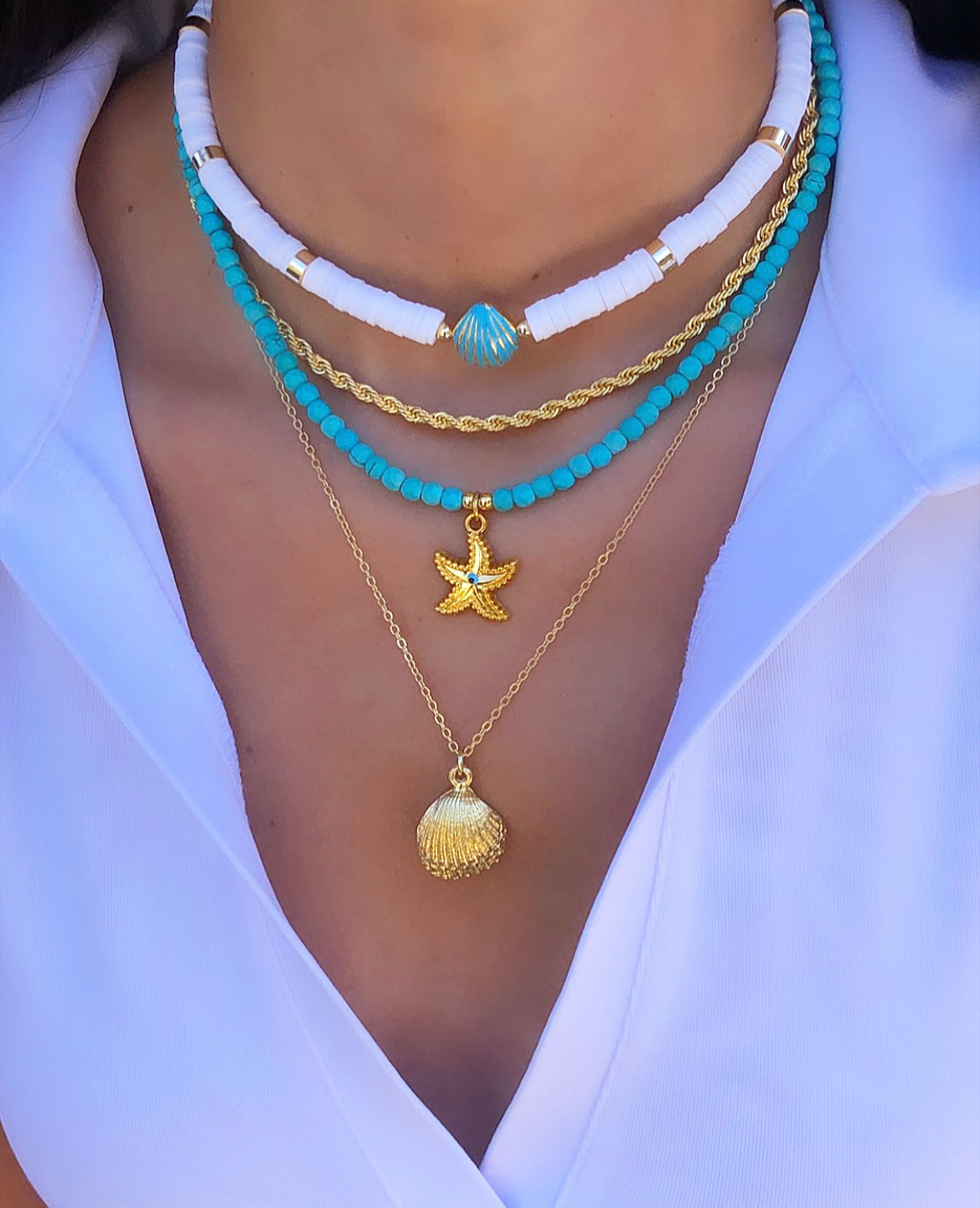 Blue Starfish Evil Eye Necklace