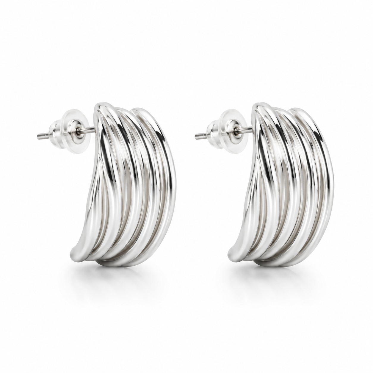 Ripple Silver Hoops