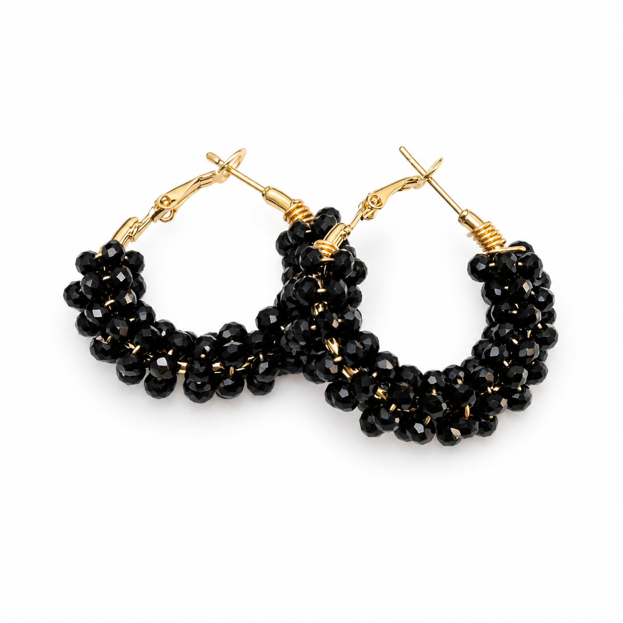 Black Crystal Embroidered Earrings
