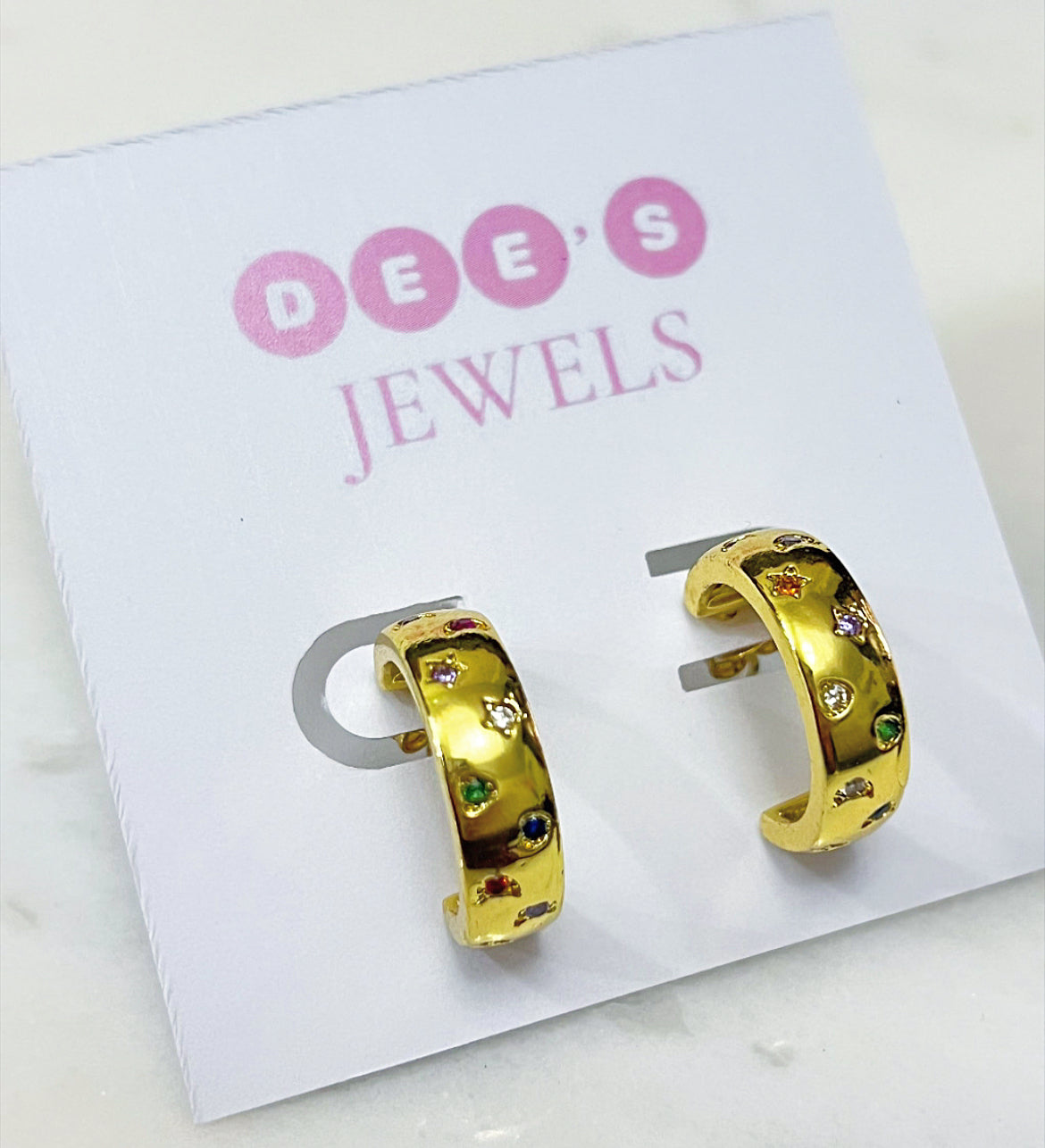 Colored Stones Hoop Earrings