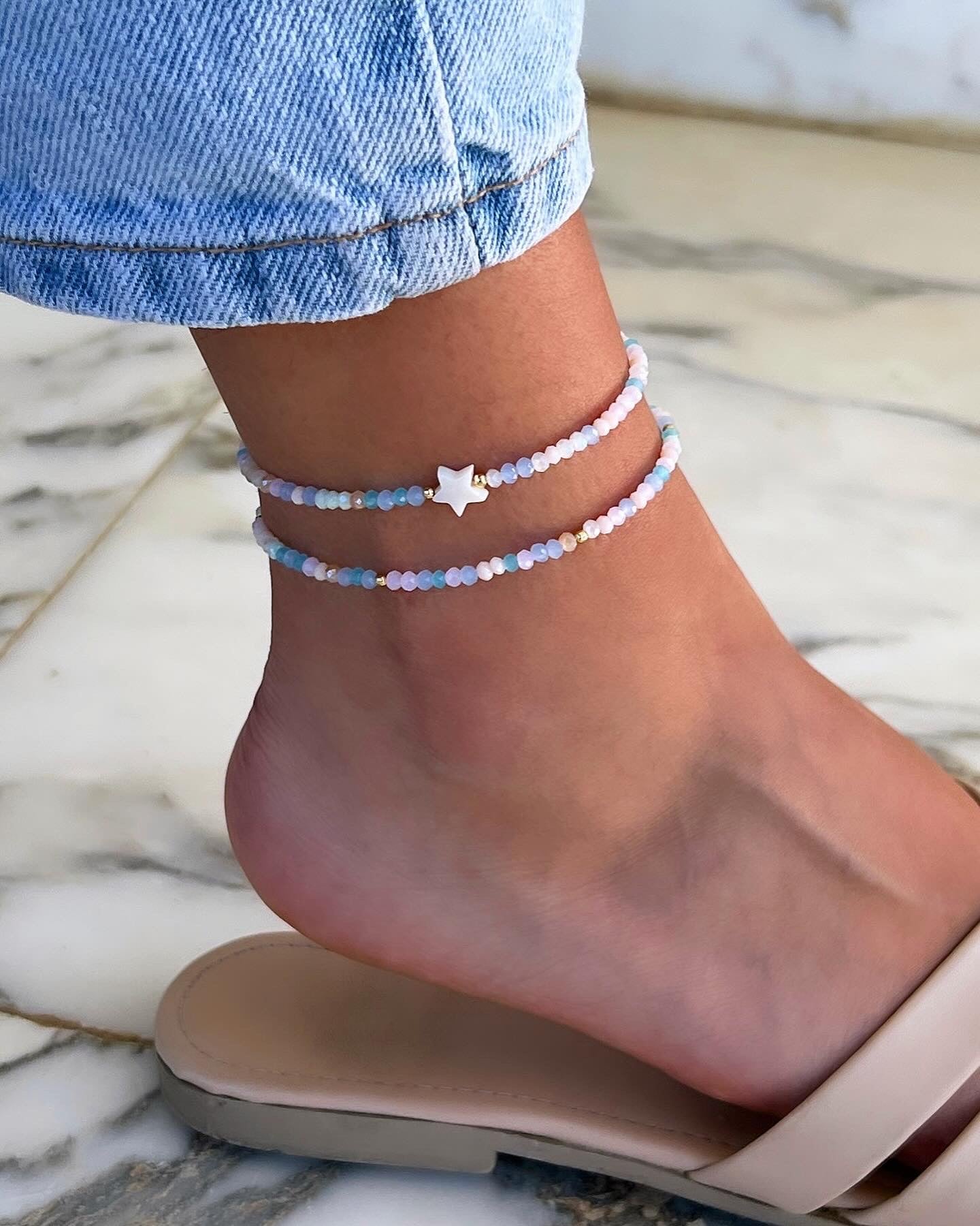 Pastel Colored Crystal Anklet Set