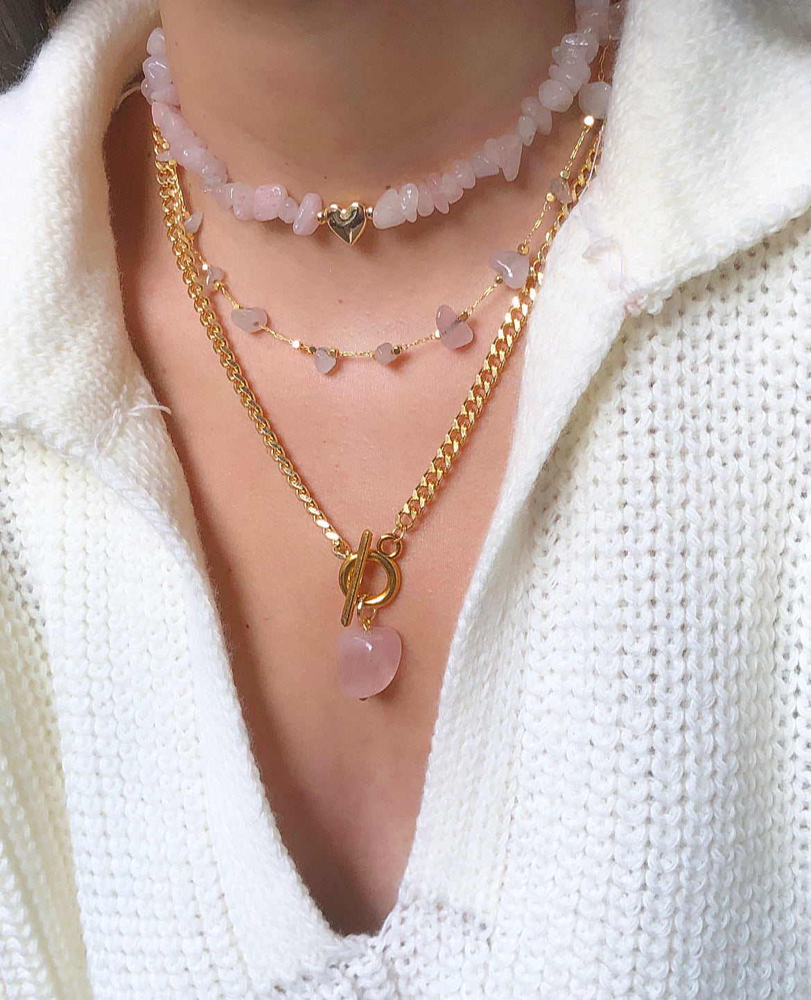 Pink Heart Stone Choker Necklace