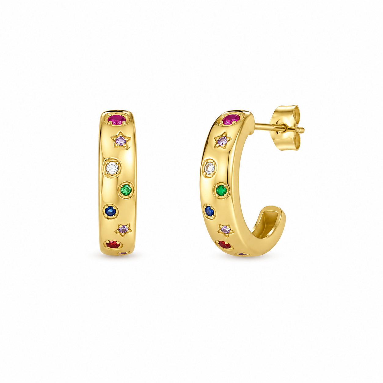 Colored Stones Hoop Earrings