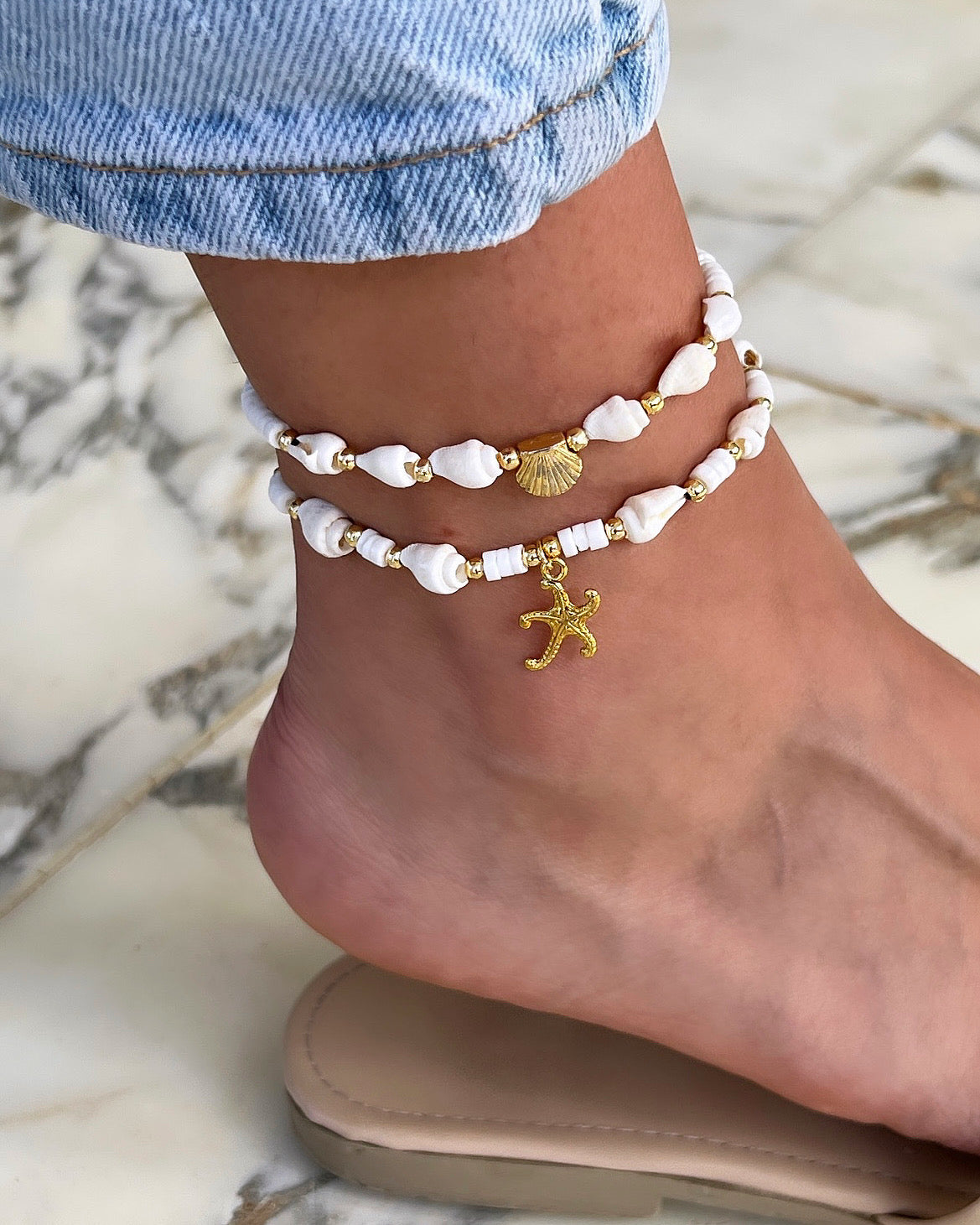 White Shell Anklet Set