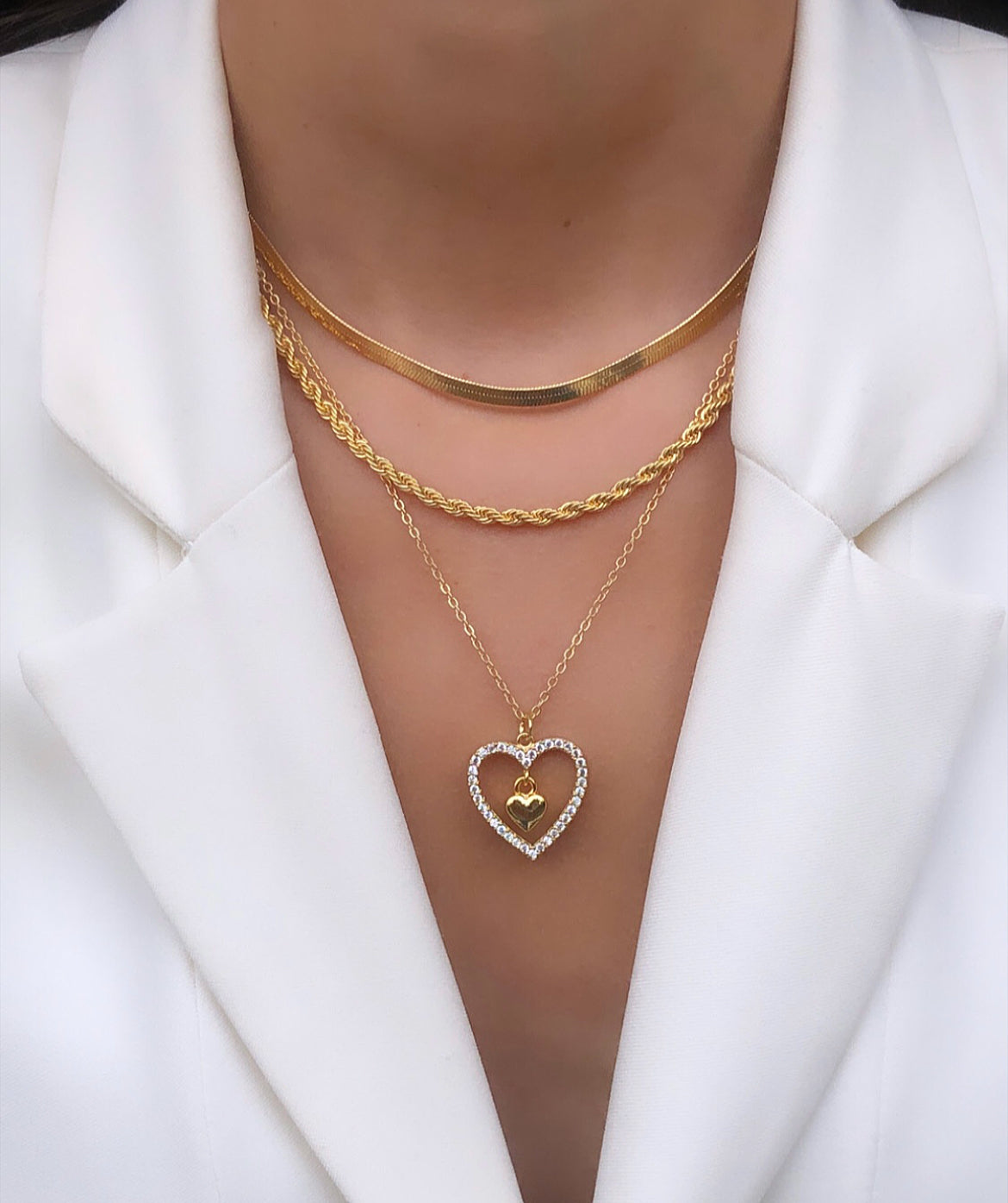 Double Heart Zircon Necklace