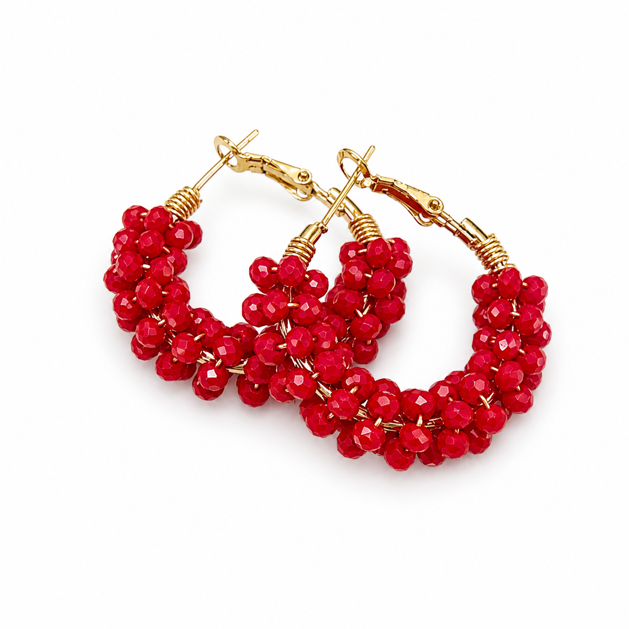 Red Crystal Embroidered Earrings