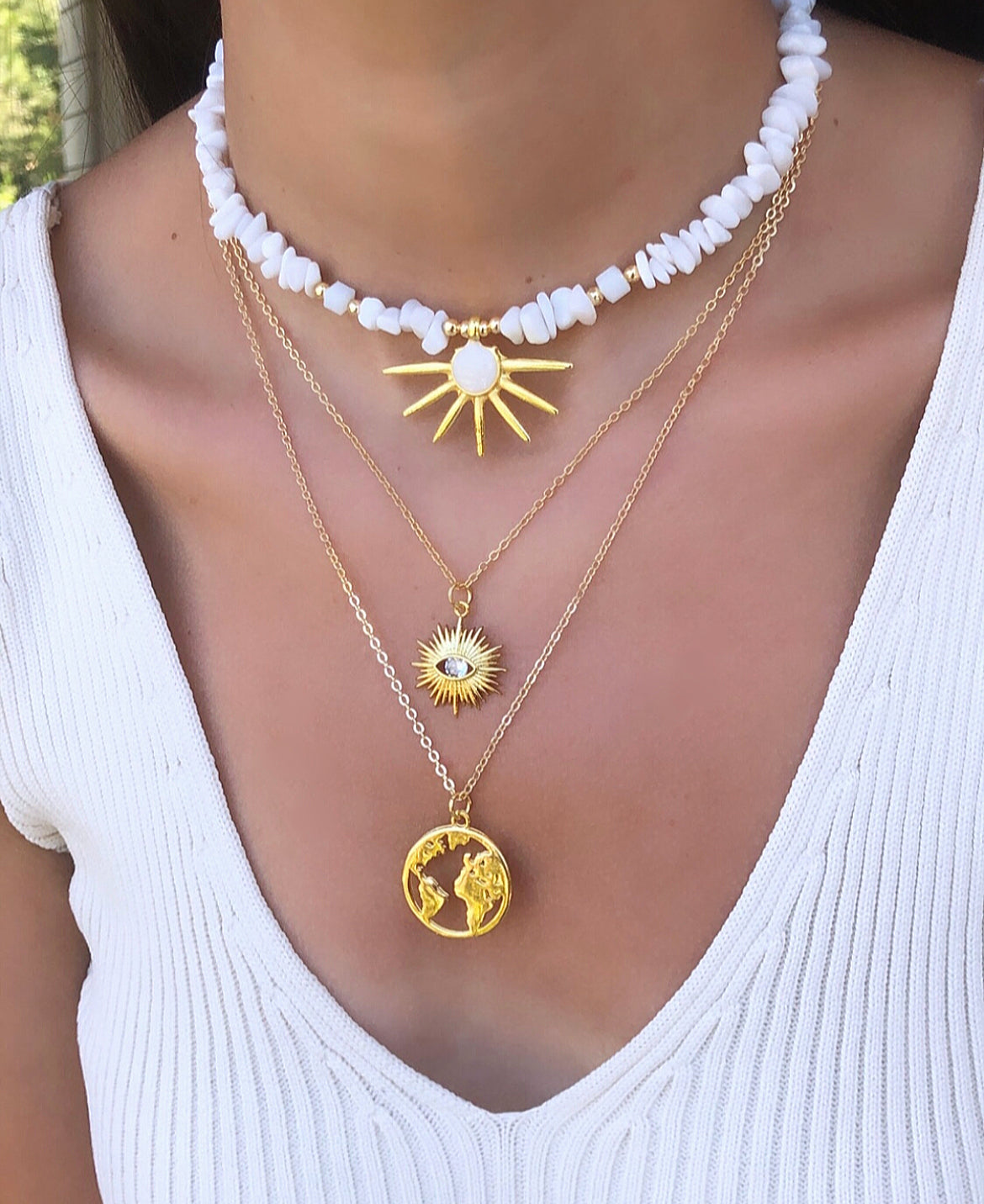 White Stone Sun Necklace