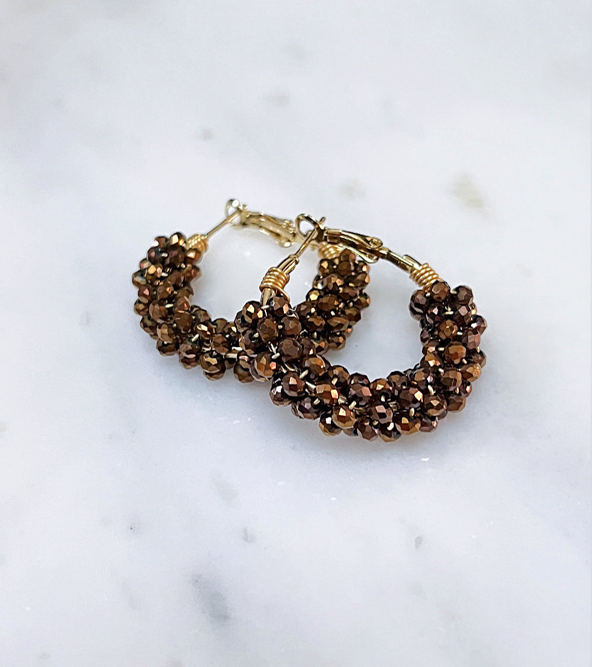 Brown Crystal Embroidered Earrings