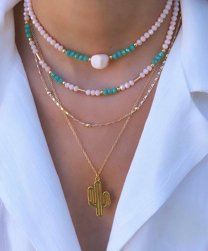 Teal Beige Necklace Set