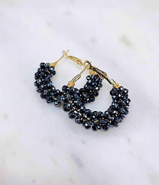 Navy Blue Mini Embroidered Earrings