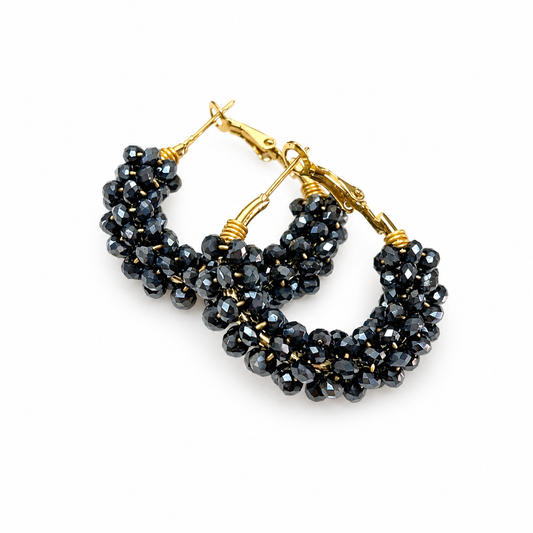 Navy Blue Mini Embroidered Earrings
