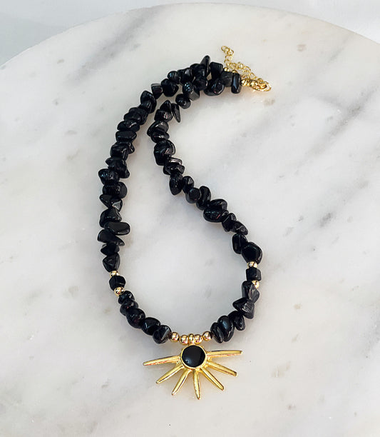 Black Stone Sun Necklace