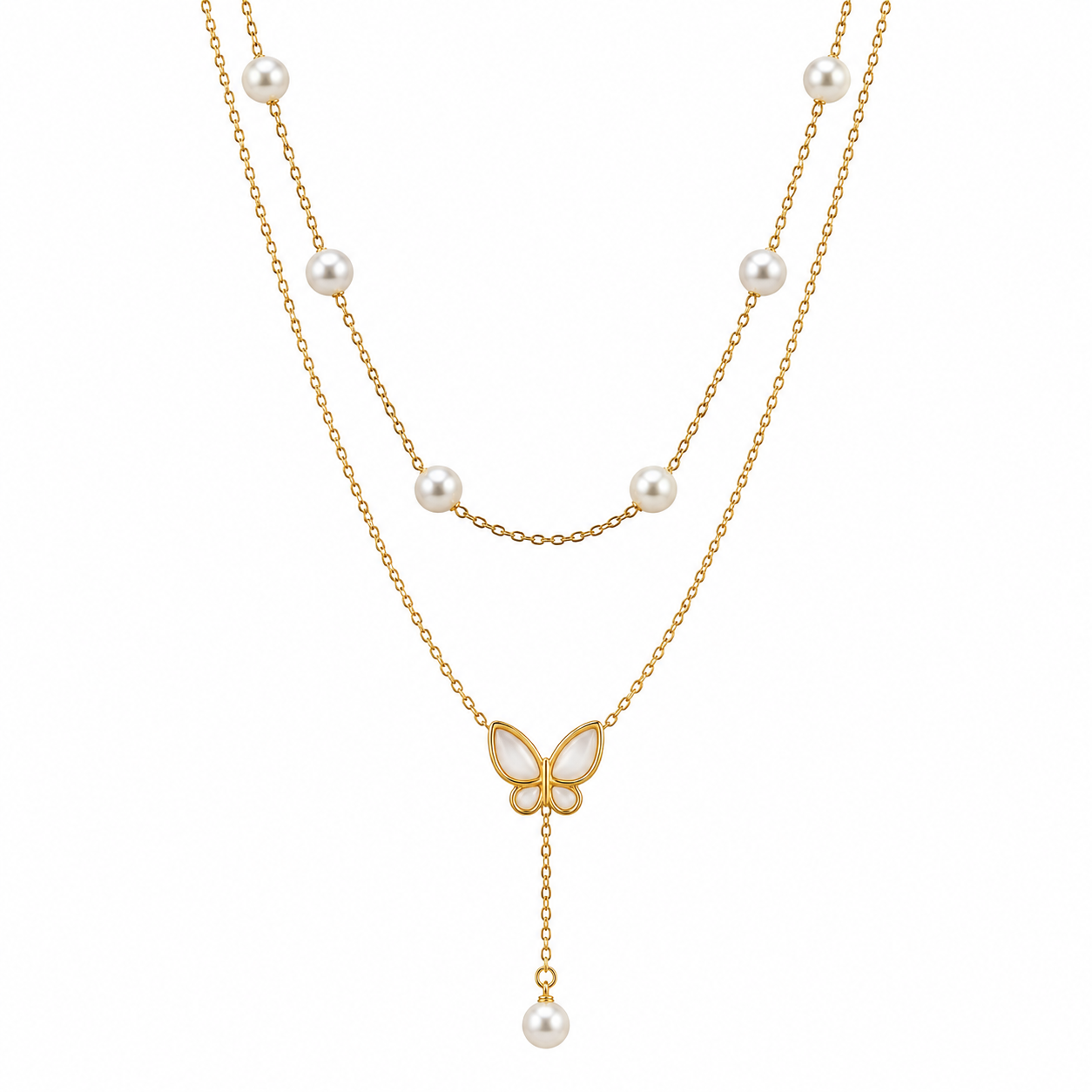 Butterfly Pearl Layered Necklace