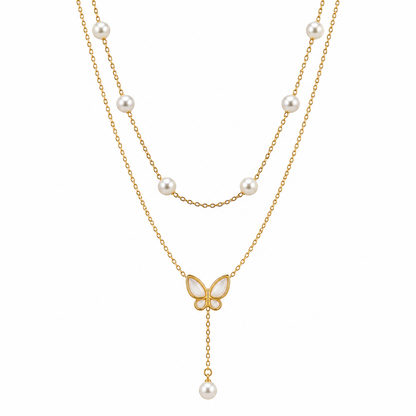 Butterfly Pearl Layered Necklace