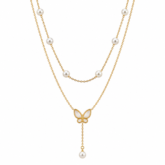 Butterfly Pearl Layered Necklace