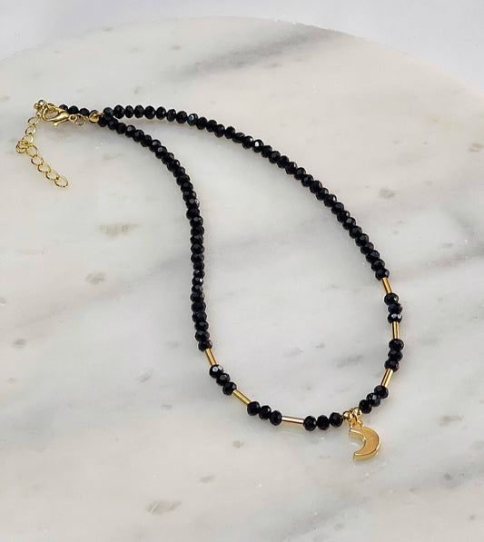 Black Crystal Moon Necklace