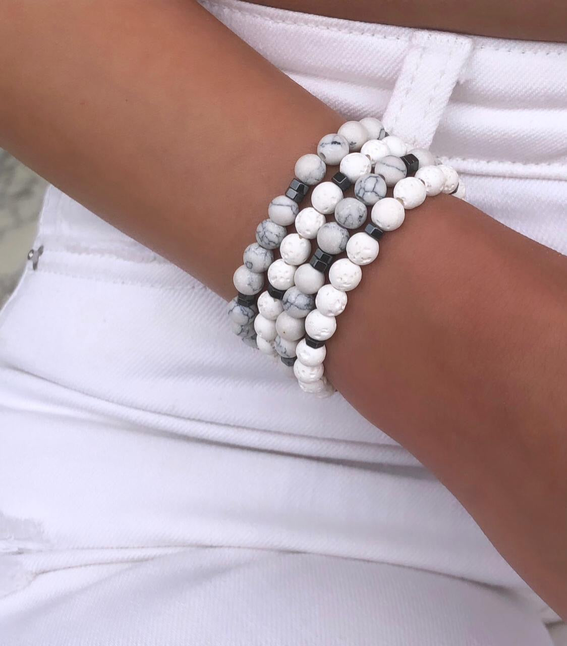 Grey Lava Onyx Bracelet Set