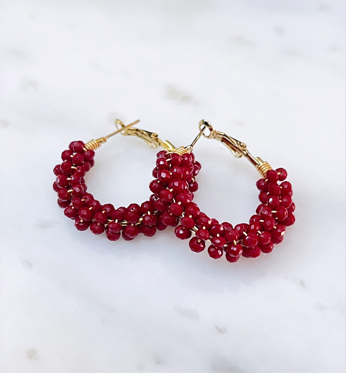 Burgundy Crystal Embroidered Earrings