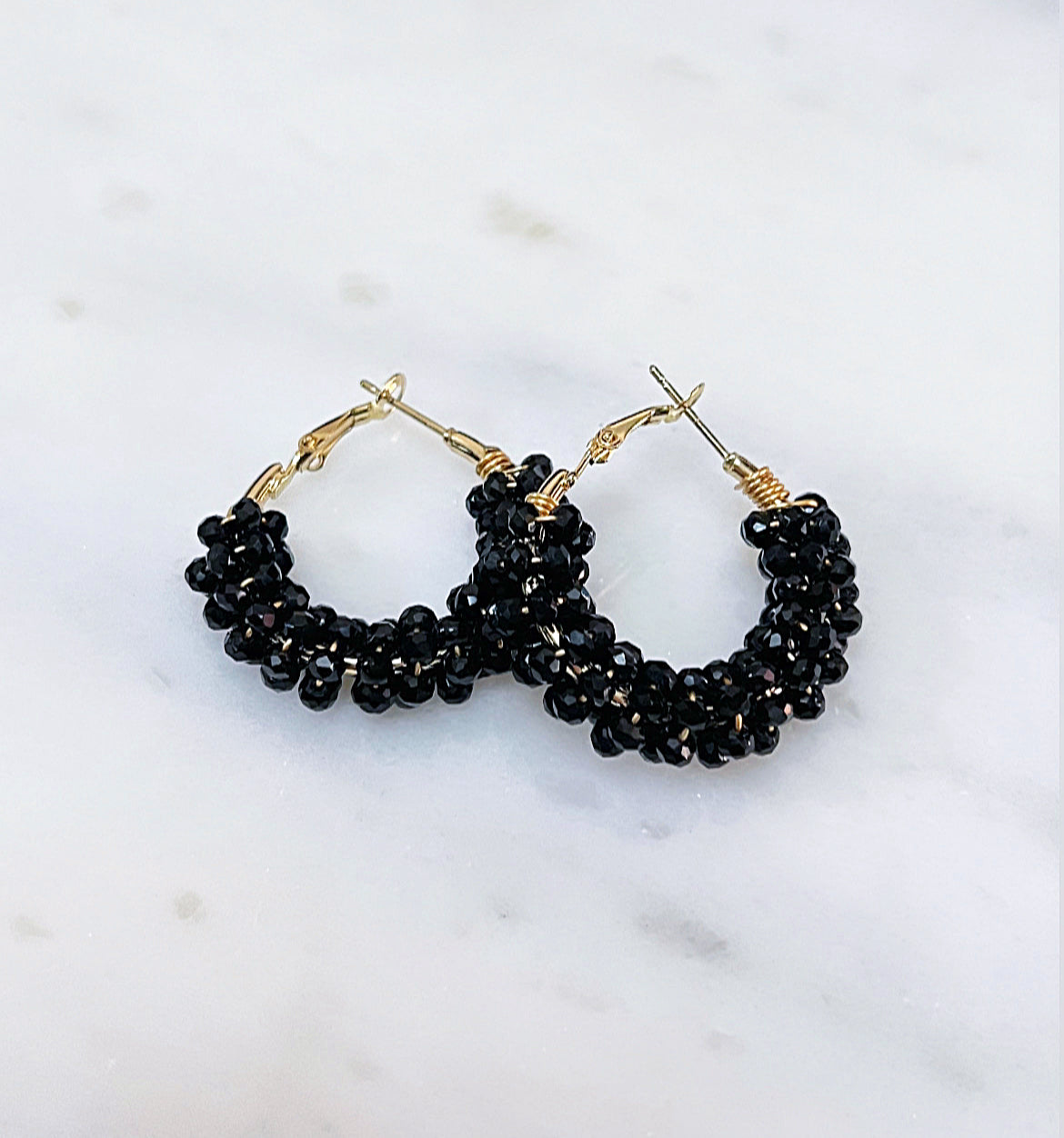 Black Crystal Embroidered Earrings