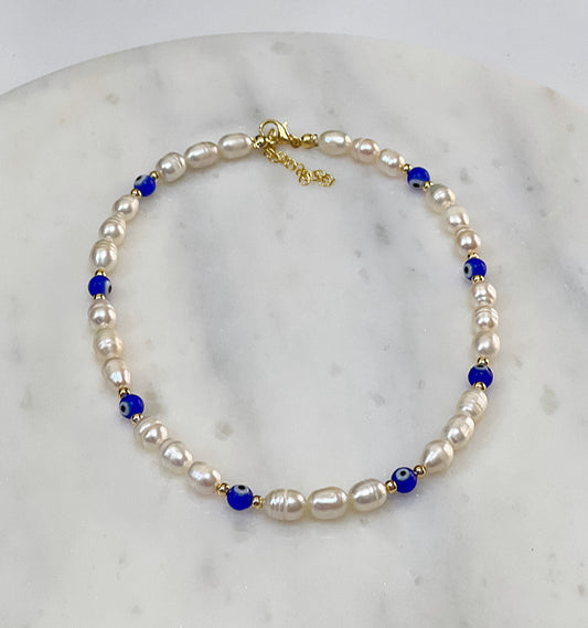 Evil Eye Freshwater Pearl Choker