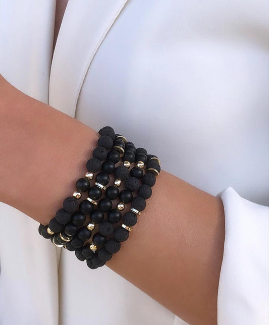 Black Lava Onyx Bracelet Set