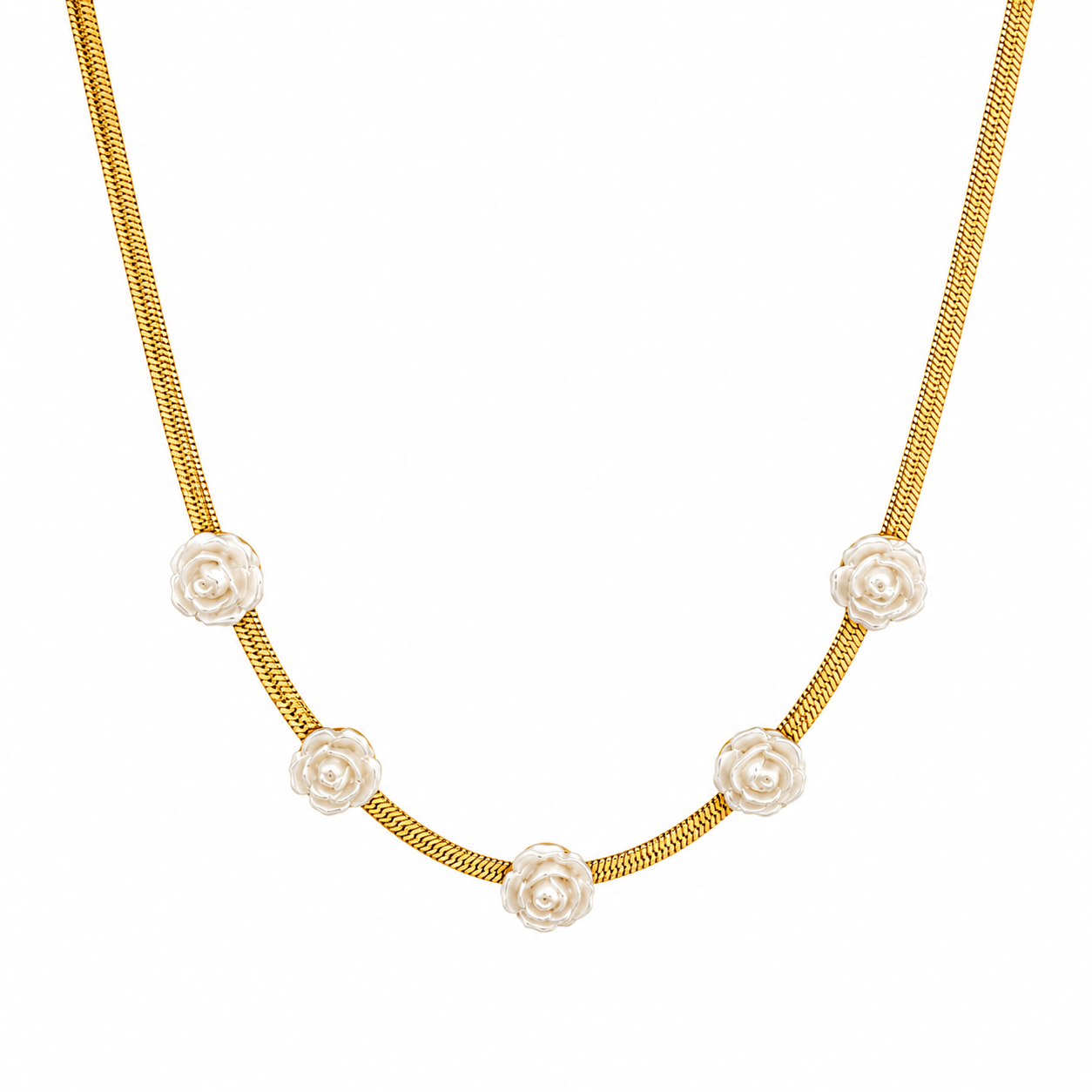 White Flower Charm Snake Chain Necklace