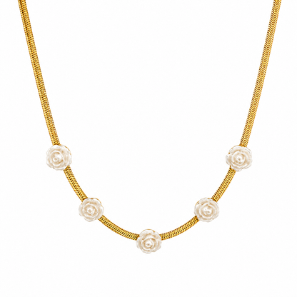 White Flower Charm Snake Chain Necklace