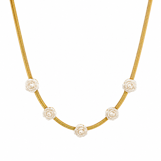 White Flower Charm Snake Chain Necklace