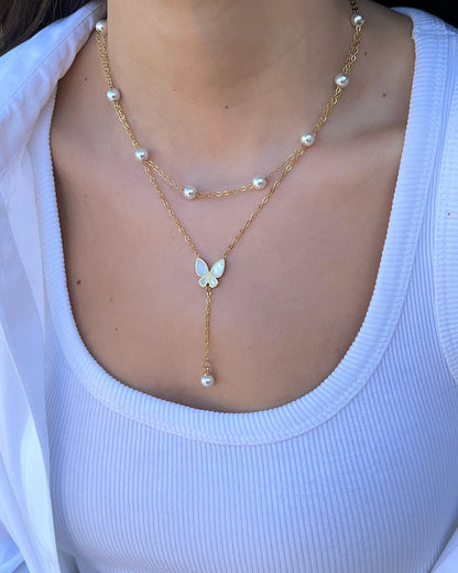 Butterfly Pearl Layered Necklace