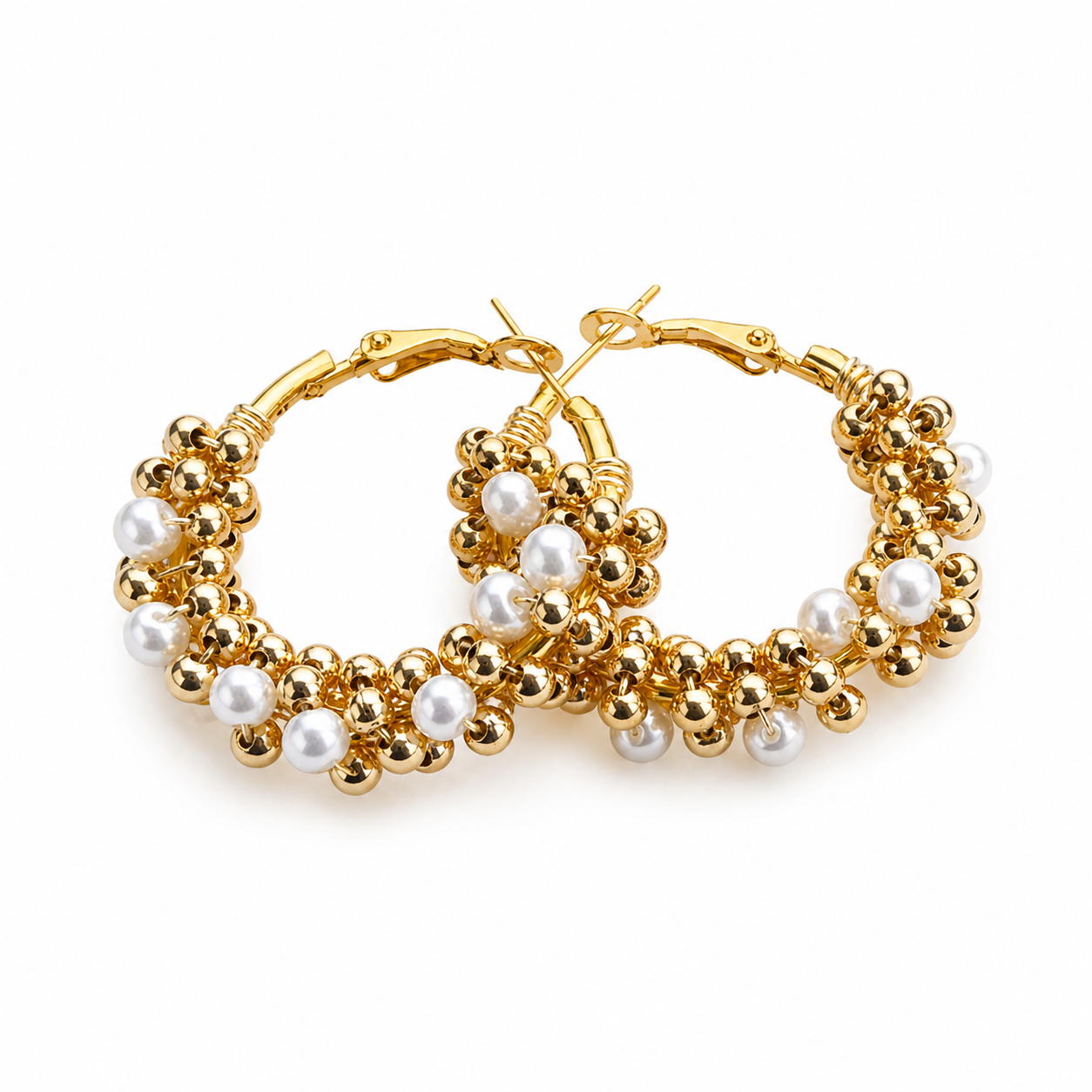 Gold Beads & Pearl Earrings