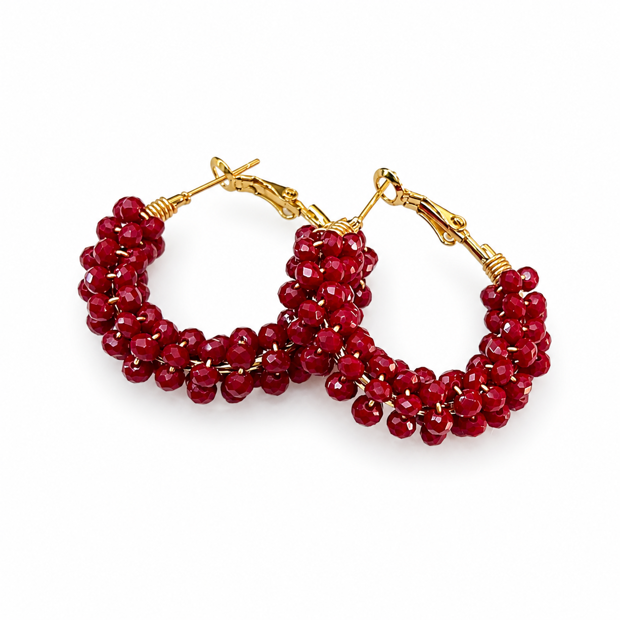 Burgundy Crystal Embroidered Earrings
