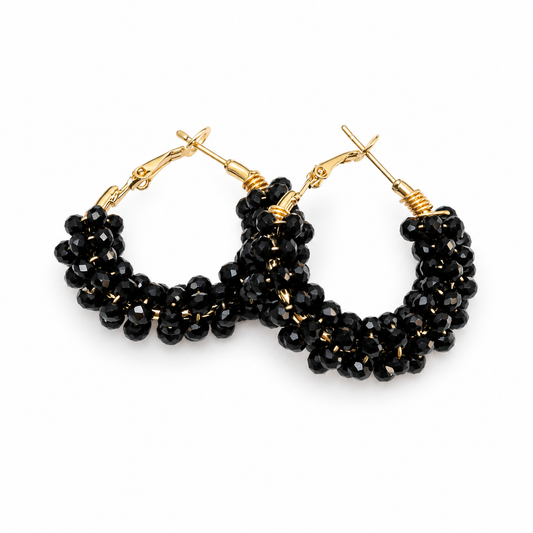 Black Crystal Embroidered Earrings