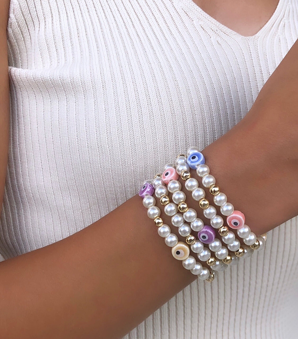 Eyes & Pearls Bracelet Set