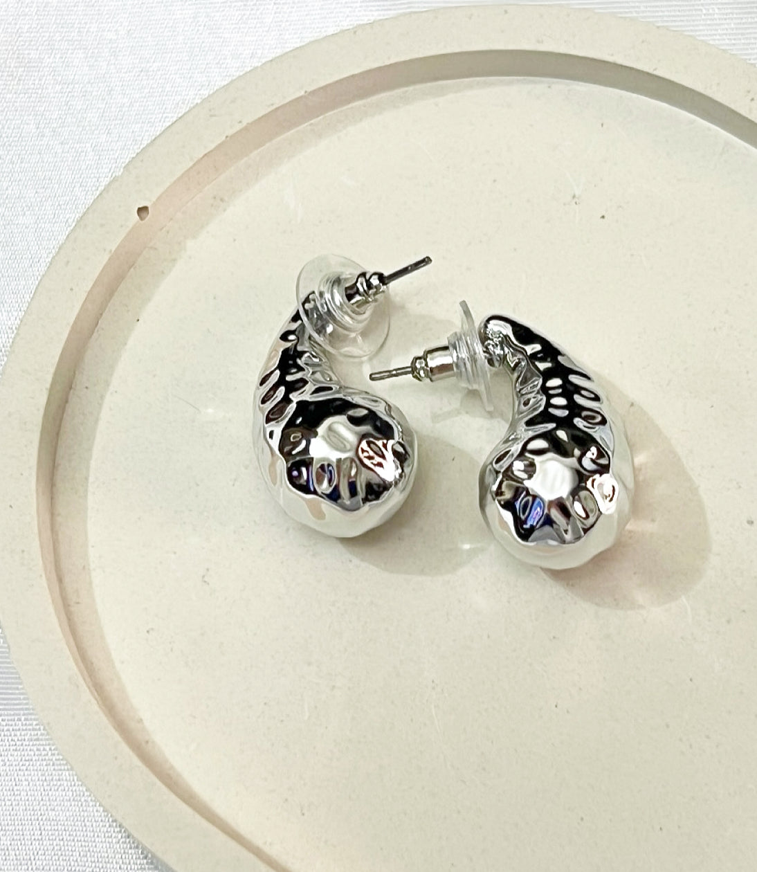 Melted Moon Silver Hoops