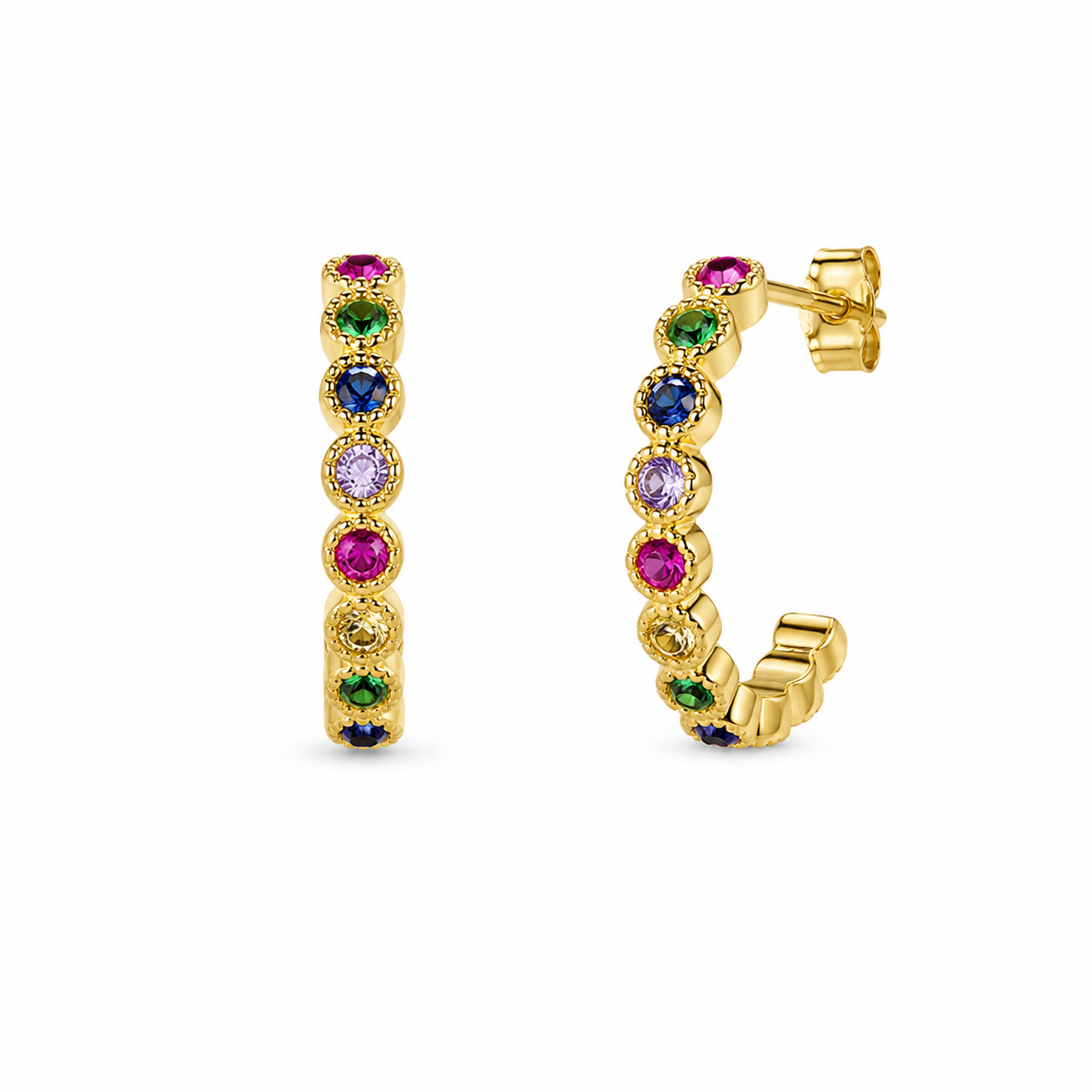 Multicolored Cubic Zirconia Hoop Earrings