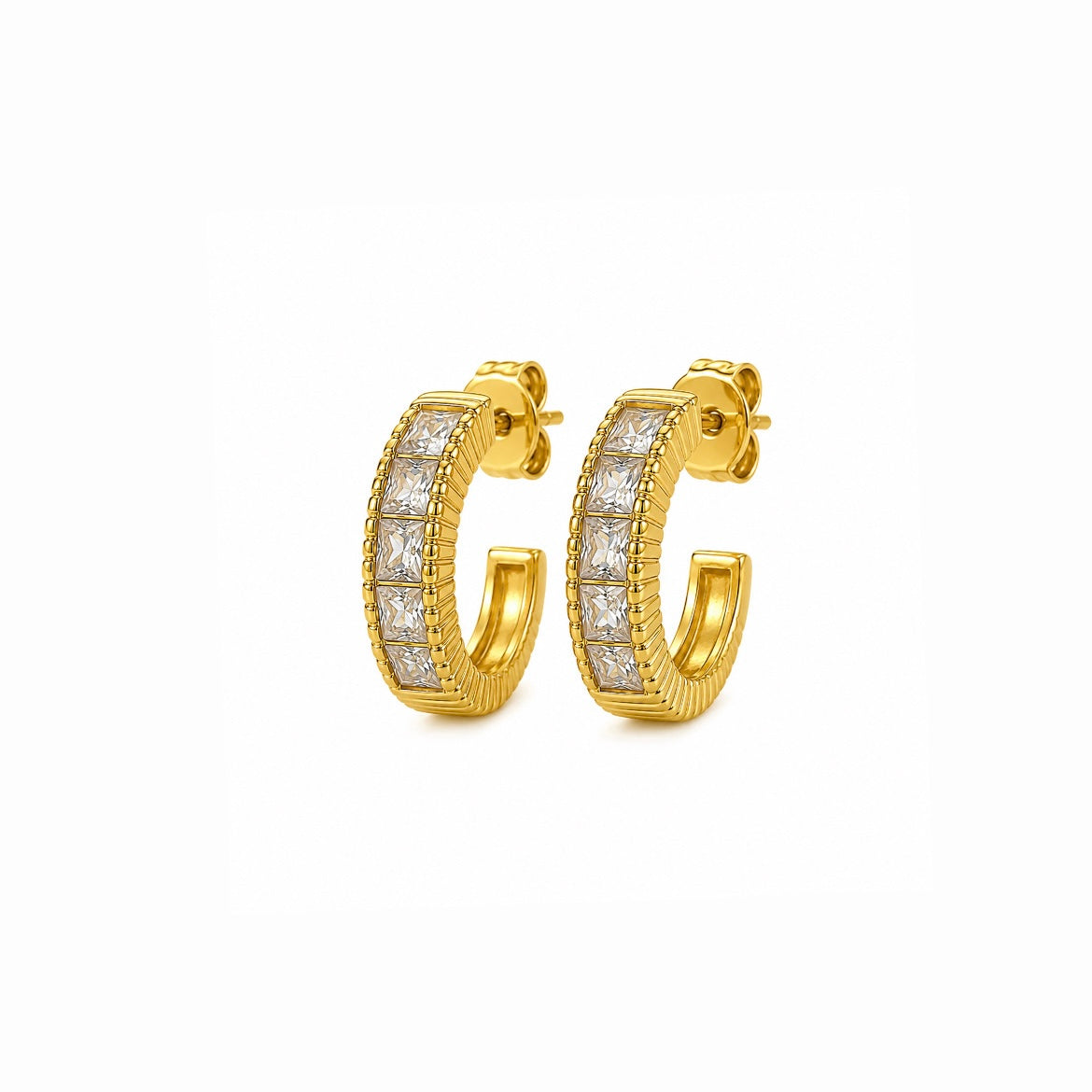 Ribbed Zirconia Half Hoop Earrings