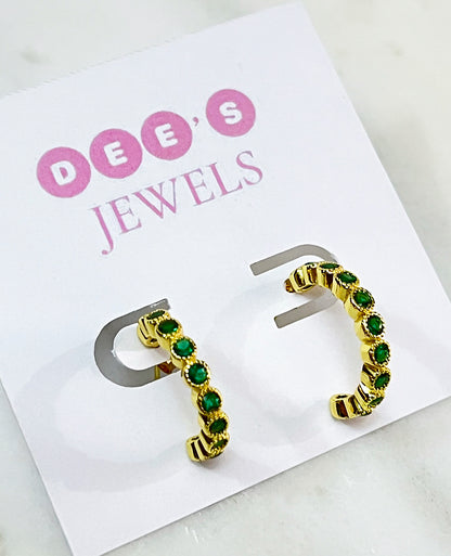 Emerald Green Cubic Zirconia Hoop Earrings