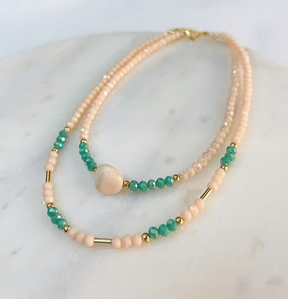 Teal Beige Necklace Set