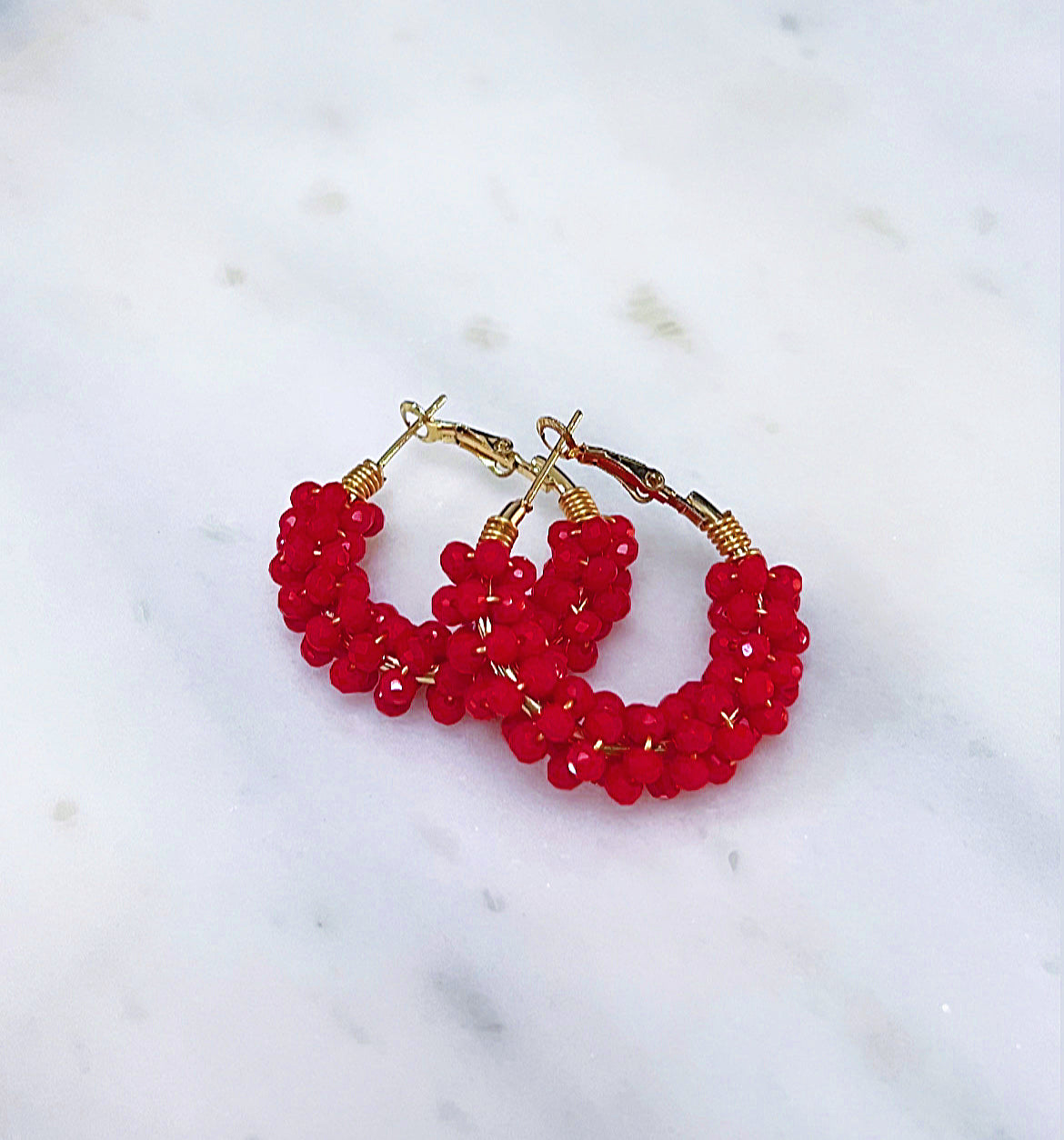 Red Crystal Embroidered Earrings